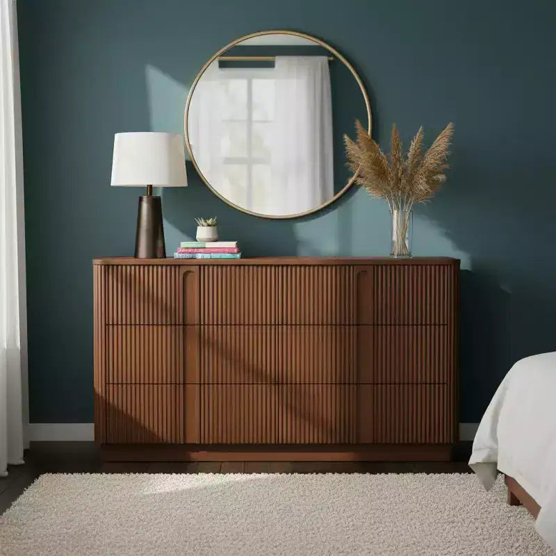 Cassettiera moderna bohémien Teamson Home Potomac in legno massello a 6 cassetti con spazio profondo, design push-to-open e bordi arrotondati