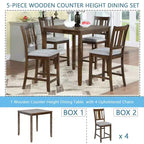 MAYEERTY Set da Pranzo 5 Pezzi, Tavolo Alto Quadrato in Legno con 4 Sedie Imbottite, per Cucina di Piccole Dimensioni, Noce