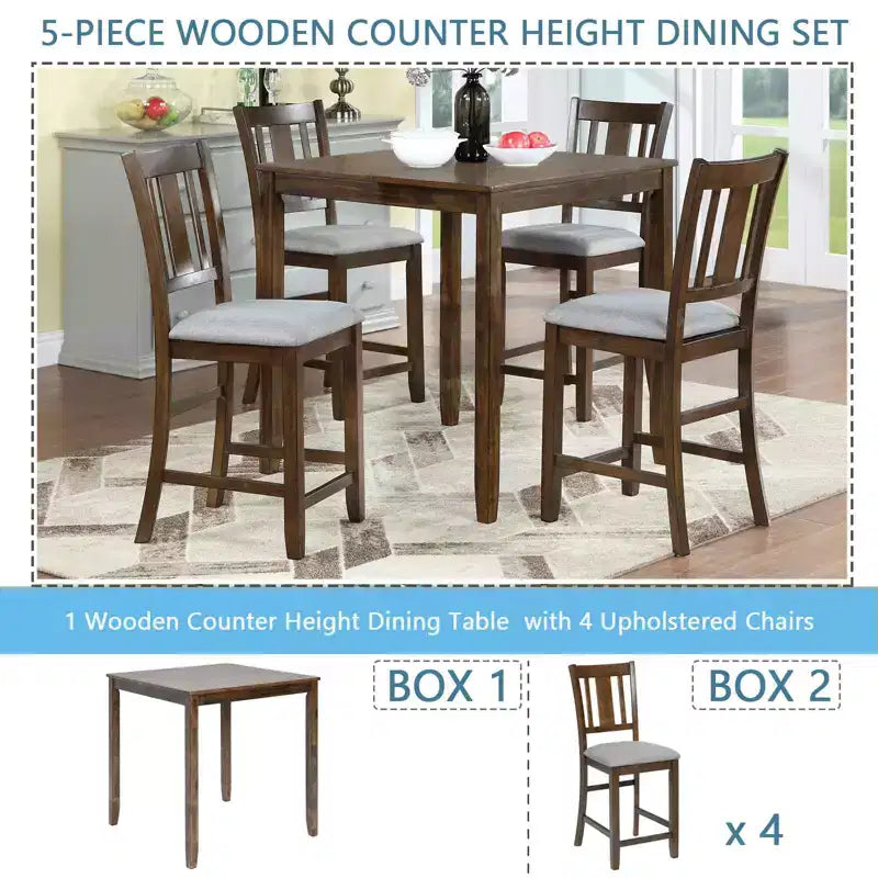 MAYEERTY Set da Pranzo 5 Pezzi, Tavolo Alto Quadrato in Legno con 4 Sedie Imbottite, per Cucina di Piccole Dimensioni, Noce