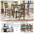 MAYEERTY Set da Pranzo 5 Pezzi, Tavolo Alto Quadrato in Legno con 4 Sedie Imbottite, per Cucina di Piccole Dimensioni, Noce