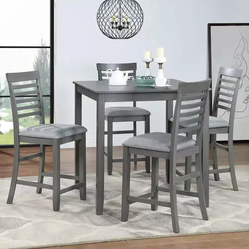 MAYEERTY Set da Pranzo 5 Pezzi, Tavolo Alto Quadrato in Legno con 4 Sedie Imbottite, per Cucina di Piccole Dimensioni, Noce