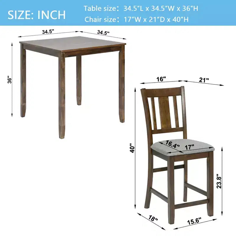MAYEERTY Set da Pranzo 5 Pezzi, Tavolo Alto Quadrato in Legno con 4 Sedie Imbottite, per Cucina di Piccole Dimensioni, Noce