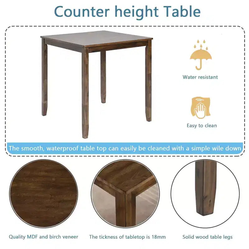 MAYEERTY Set da Pranzo 5 Pezzi, Tavolo Alto Quadrato in Legno con 4 Sedie Imbottite, per Cucina di Piccole Dimensioni, Noce
