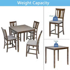 MAYEERTY Set da Pranzo 5 Pezzi, Tavolo Alto Quadrato in Legno con 4 Sedie Imbottite, per Cucina di Piccole Dimensioni, Noce