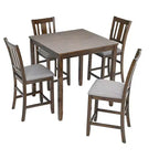 MAYEERTY Set da Pranzo 5 Pezzi, Tavolo Alto Quadrato in Legno con 4 Sedie Imbottite, per Cucina di Piccole Dimensioni, Noce