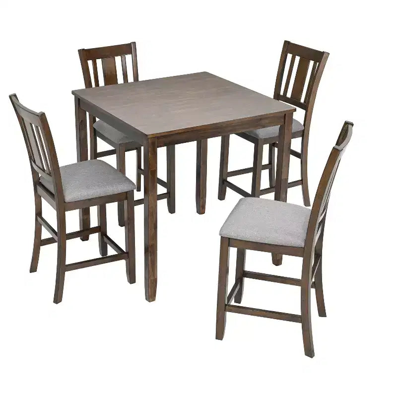 MAYEERTY Set da Pranzo 5 Pezzi, Tavolo Alto Quadrato in Legno con 4 Sedie Imbottite, per Cucina di Piccole Dimensioni, Noce