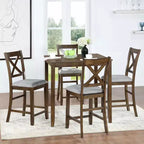 MAYEERTY Set da Pranzo 5 Pezzi, Tavolo Alto Quadrato in Legno con 4 Sedie Imbottite, per Cucina di Piccole Dimensioni, Noce