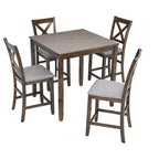 MAYEERTY Set da Pranzo 5 Pezzi, Tavolo Alto Quadrato in Legno con 4 Sedie Imbottite, per Cucina di Piccole Dimensioni, Noce