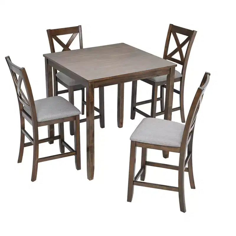 MAYEERTY Set da Pranzo 5 Pezzi, Tavolo Alto Quadrato in Legno con 4 Sedie Imbottite, per Cucina di Piccole Dimensioni, Noce