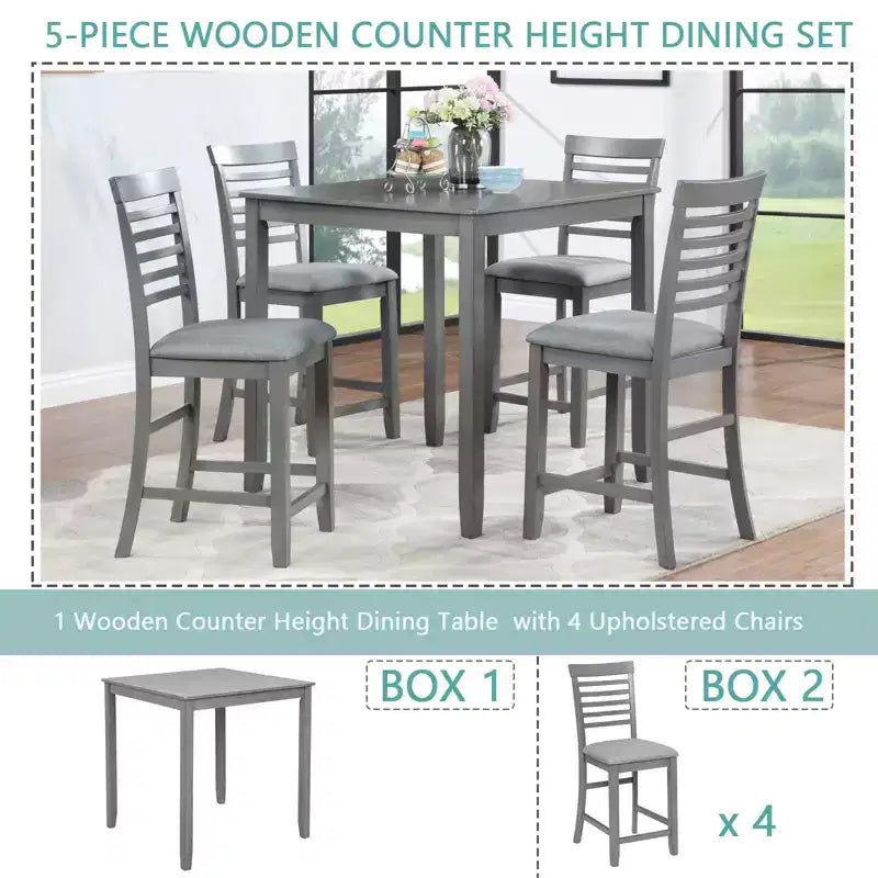 MAYEERTY Set da Pranzo 5 Pezzi, Tavolo Alto Quadrato in Legno con 4 Sedie Imbottite, per Cucina di Piccole Dimensioni, Noce