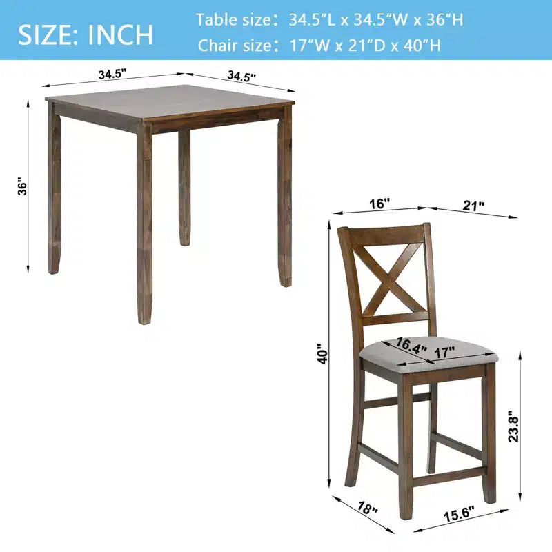 MAYEERTY Set da Pranzo 5 Pezzi, Tavolo Alto Quadrato in Legno con 4 Sedie Imbottite, per Cucina di Piccole Dimensioni, Noce