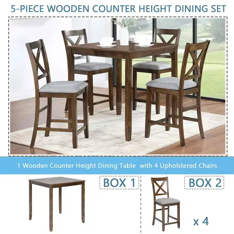 MAYEERTY Set da Pranzo 5 Pezzi, Tavolo Alto Quadrato in Legno con 4 Sedie Imbottite, per Cucina di Piccole Dimensioni, Noce