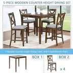MAYEERTY Set da Pranzo 5 Pezzi, Tavolo Alto Quadrato in Legno con 4 Sedie Imbottite, per Cucina di Piccole Dimensioni, Noce