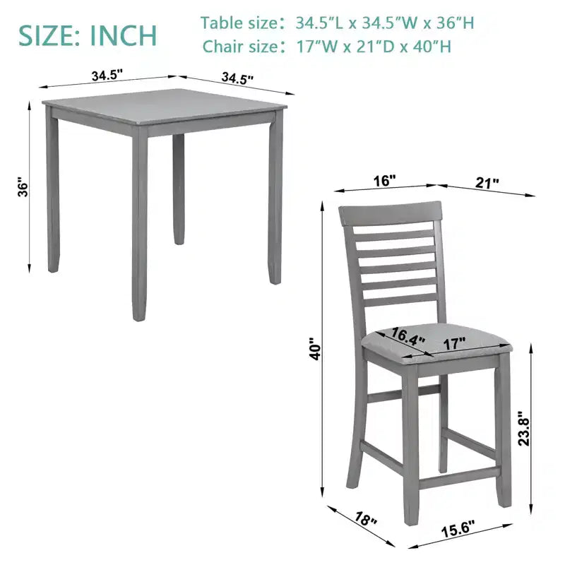 MAYEERTY Set da Pranzo 5 Pezzi, Tavolo Alto Quadrato in Legno con 4 Sedie Imbottite, per Cucina di Piccole Dimensioni, Noce