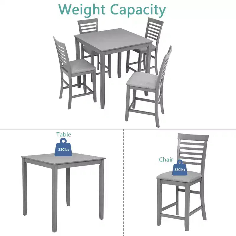 MAYEERTY Set da Pranzo 5 Pezzi, Tavolo Alto Quadrato in Legno con 4 Sedie Imbottite, per Cucina di Piccole Dimensioni, Noce