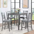 MAYEERTY Set da Pranzo 5 Pezzi, Tavolo Alto Quadrato in Legno con 4 Sedie Imbottite, per Cucina di Piccole Dimensioni, Noce