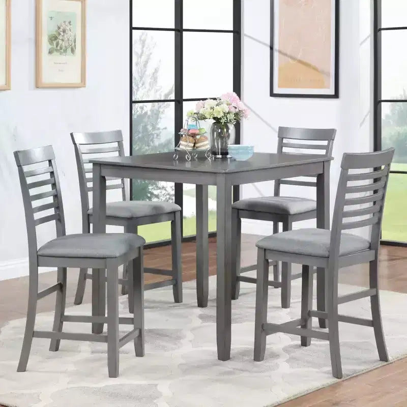 MAYEERTY Set da Pranzo 5 Pezzi, Tavolo Alto Quadrato in Legno con 4 Sedie Imbottite, per Cucina di Piccole Dimensioni, Noce