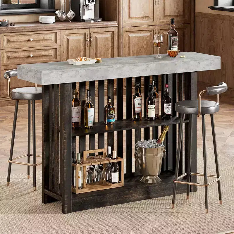 GustoWave 63 Bar Table with 2 Storage Shelves, Counter Height Pub Table for Kitchen, Dining Room, Bistro or Living Area