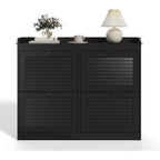 Grande scarpiera in rattan con 4 cassetti a ribalta, portascarpe autoportante con gambe in legno, scarpiera stretta