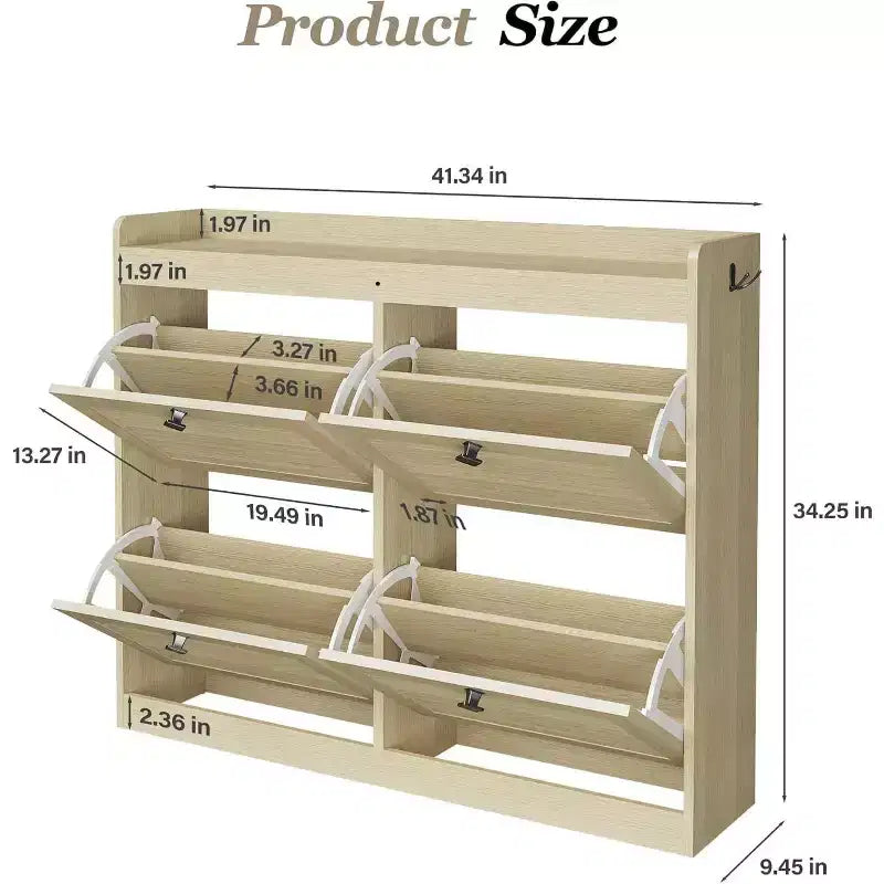 Grande scarpiera in rattan con 4 cassetti a ribalta, portascarpe autoportante con gambe in legno, scarpiera stretta