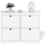 Grande scarpiera in rattan con 4 cassetti a ribalta, portascarpe autoportante con gambe in legno, scarpiera stretta