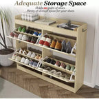 Grande scarpiera in rattan con 4 cassetti a ribalta, portascarpe autoportante con gambe in legno, scarpiera stretta