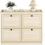 Grande scarpiera in rattan con 4 cassetti a ribalta, portascarpe autoportante con gambe in legno, scarpiera stretta