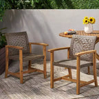 MAYEERTY Set di 2 sedie da pranzo da esterno in legno di acacia per patio con seduta intrecciata Capacità 180 kg