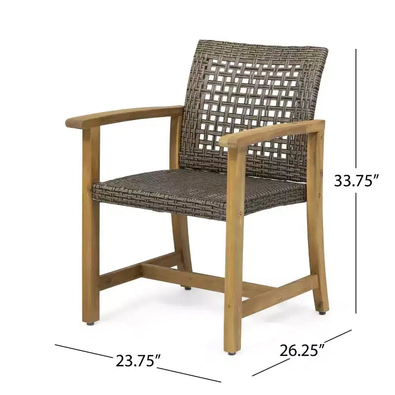 MAYEERTY Set di 2 sedie da pranzo da esterno in legno di acacia per patio con seduta intrecciata Capacità 180 kg