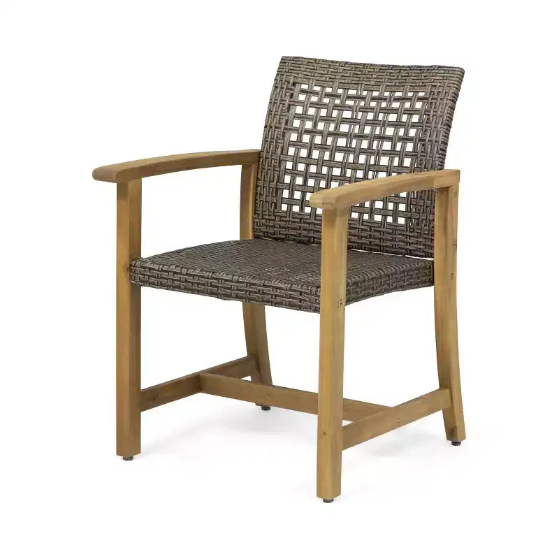 MAYEERTY Set di 2 sedie da pranzo da esterno in legno di acacia per patio con seduta intrecciata Capacità 180 kg