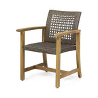 MAYEERTY Set di 2 sedie da pranzo da esterno in legno di acacia per patio con seduta intrecciata Capacità 180 kg