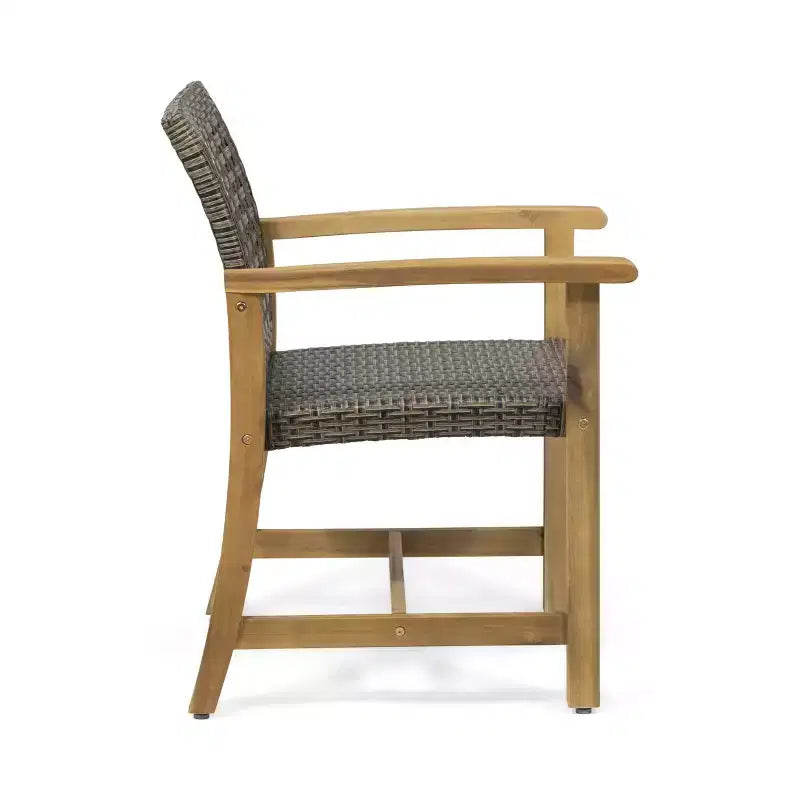 MAYEERTY Set di 2 sedie da pranzo da esterno in legno di acacia per patio con seduta intrecciata Capacità 180 kg