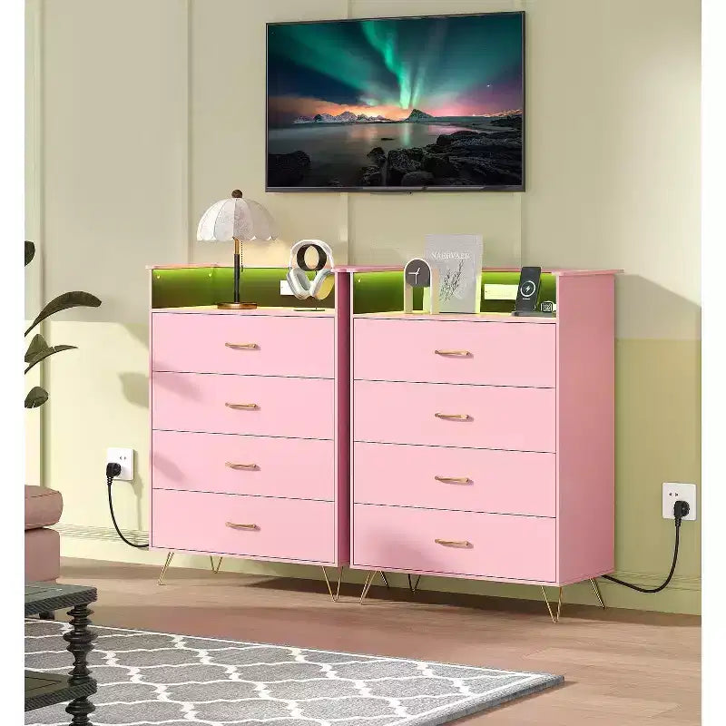Comò Acekool a 4 cassetti con stazione di ricarica, Cassettiera moderna con controllo APP, Ampio mobile contenitore per camera da letto e soggiorno