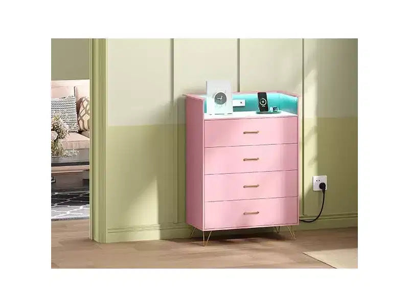 Comò Acekool a 4 cassetti con stazione di ricarica, Cassettiera moderna con controllo APP, Ampio mobile contenitore per camera da letto e soggiorno