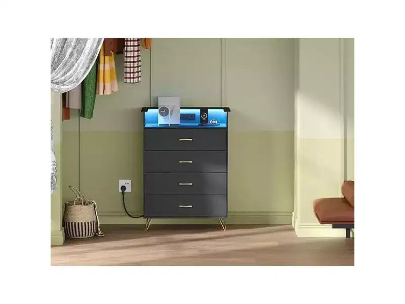 Comò Acekool a 4 cassetti con stazione di ricarica, Cassettiera moderna con controllo APP, Ampio mobile contenitore per camera da letto e soggiorno