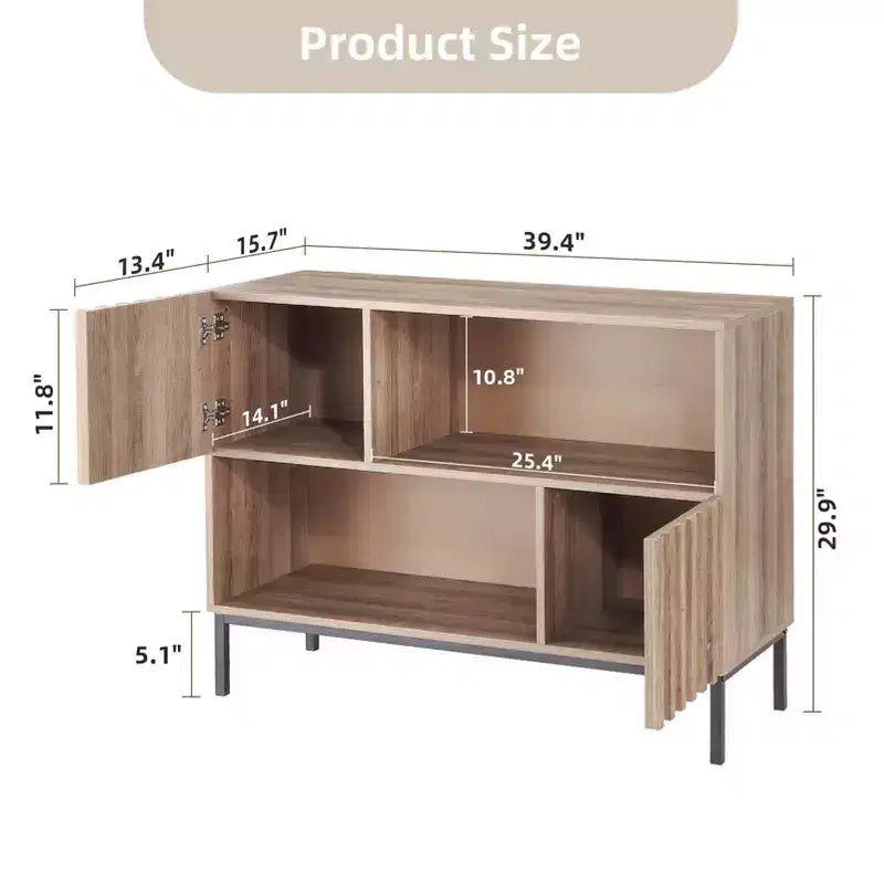Tavolo da ingresso stile rustico, elegante armadietto/credenza con ripiano espositivo e gambe in metallo, per soggiorno, corridoio, nero+quercia