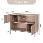 Tavolo da ingresso stile rustico, elegante armadietto/credenza con ripiano espositivo e gambe in metallo, per soggiorno, corridoio, nero+quercia