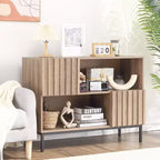 Tavolo da ingresso stile rustico, elegante armadietto/credenza con ripiano espositivo e gambe in metallo, per soggiorno, corridoio, nero+quercia