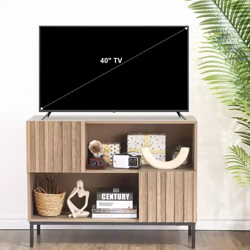 Tavolo da ingresso stile rustico, elegante armadietto/credenza con ripiano espositivo e gambe in metallo, per soggiorno, corridoio, nero+quercia