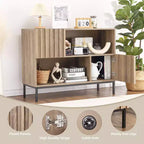 Tavolo da ingresso stile rustico, elegante armadietto/credenza con ripiano espositivo e gambe in metallo, per soggiorno, corridoio, nero+quercia