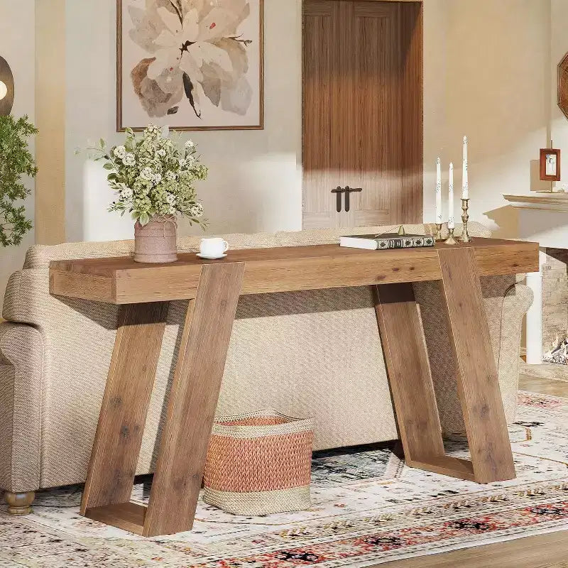 Tavolino consolle Lantine in legno massiccio, 160 cm, tavolo da divano in stile rustico, tavolo d'ingresso per corridoio, atrio, soggiorno