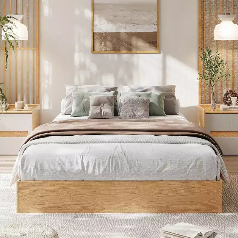 Struttura per letto matrimoniale in legno a piattaforma, Struttura letto in legno senza testiera, Supporto a doghe in legno, Nessuna necessità di rete, Montaggio facile, Pino