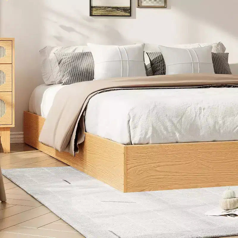 Struttura per letto matrimoniale in legno a piattaforma, Struttura letto in legno senza testiera, Supporto a doghe in legno, Nessuna necessità di rete, Montaggio facile, Pino