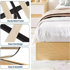 Struttura per letto matrimoniale in legno a piattaforma, Struttura letto in legno senza testiera, Supporto a doghe in legno, Nessuna necessità di rete, Montaggio facile, Pino