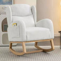 MAYEERTY Teddy Fabric Rocking Chair, Packet Wood Legs, Home Use, Ivory