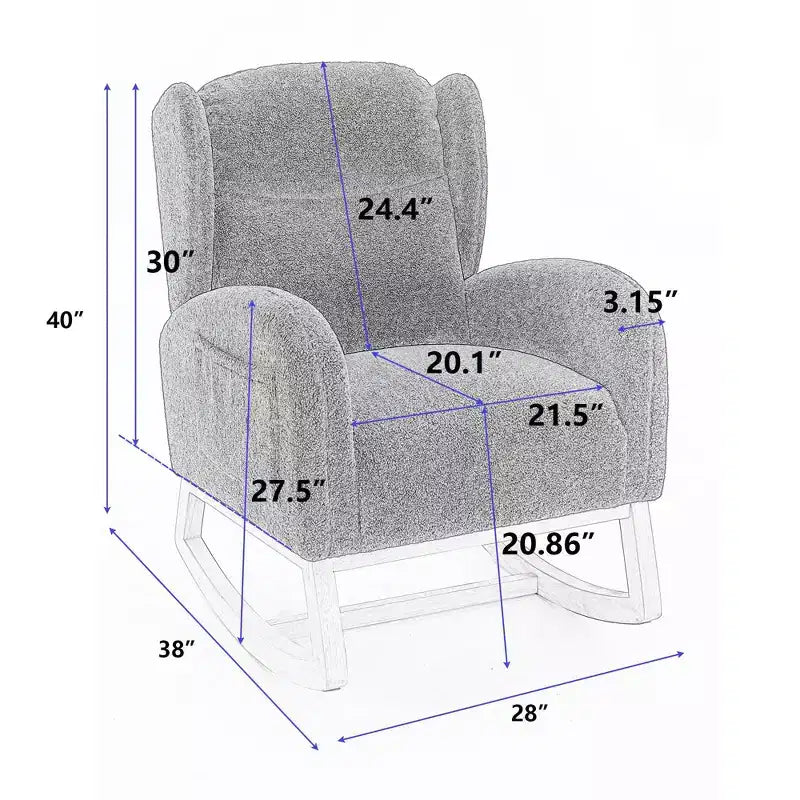 Sedia a dondolo MAYEERTY in tessuto Teddy, gambe in legno massiccio, uso domestico, avorio