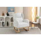 Sedia a dondolo MAYEERTY in tessuto Teddy, gambe in legno massiccio, uso domestico, avorio