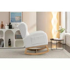 Sedia a dondolo MAYEERTY in tessuto Teddy, gambe in legno massiccio, uso domestico, avorio