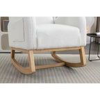 Sedia a dondolo MAYEERTY in tessuto Teddy, gambe in legno massiccio, uso domestico, avorio