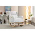 Sedia a dondolo MAYEERTY in tessuto Teddy, gambe in legno massiccio, uso domestico, avorio